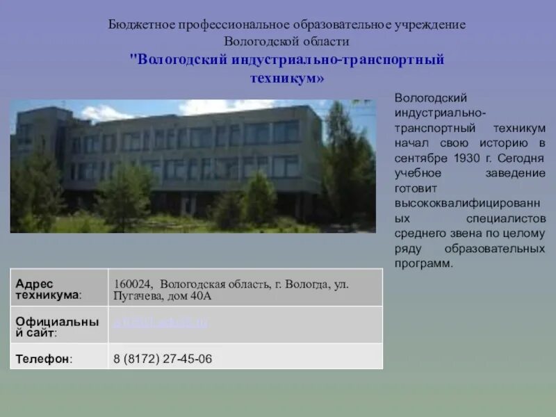 Пенза бюджетные учреждения. Вологодский индустриально-транспортный техникум Вологда. Индустриальный колледж Вологда. Витт Вологда колледж. 5 Колледж Вологда.