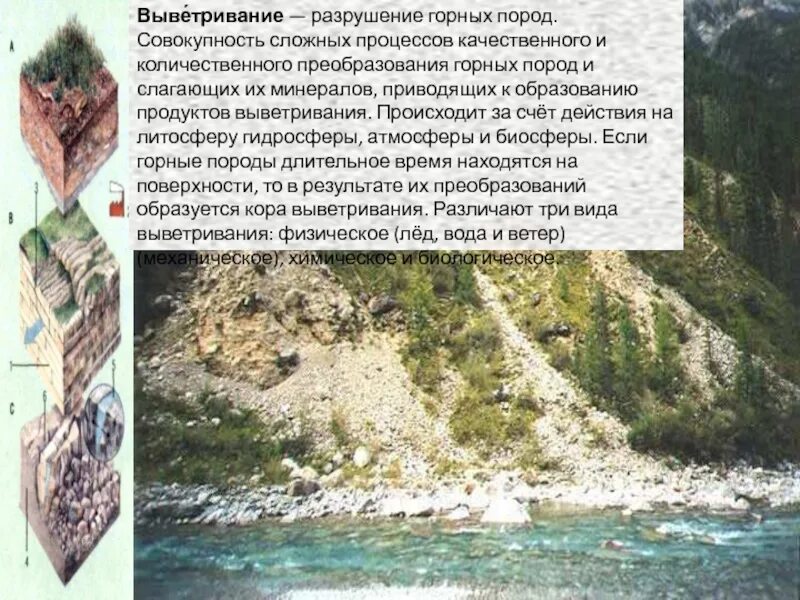 Разрушение пород водой. Разрушение горных пород. Выветривание горных пород. Продукты выветривания горных пород. Процесс разрушения горных пород.