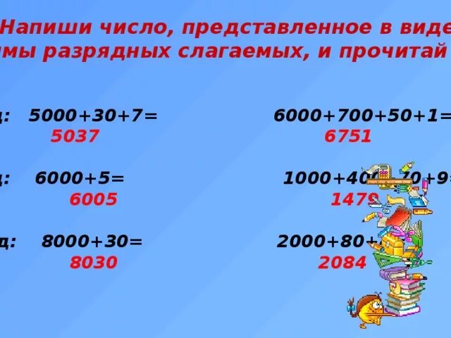 Разрядное слагаемое 1000. 700 В виде суммы разрядных слагаемых. 5000 Число. Число 13 в виде разрядных слагаемых. Представить 700 в виде суммы разрядных слагаемых.