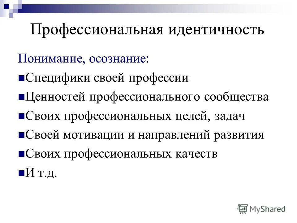 характеристики профессиональной идентичности