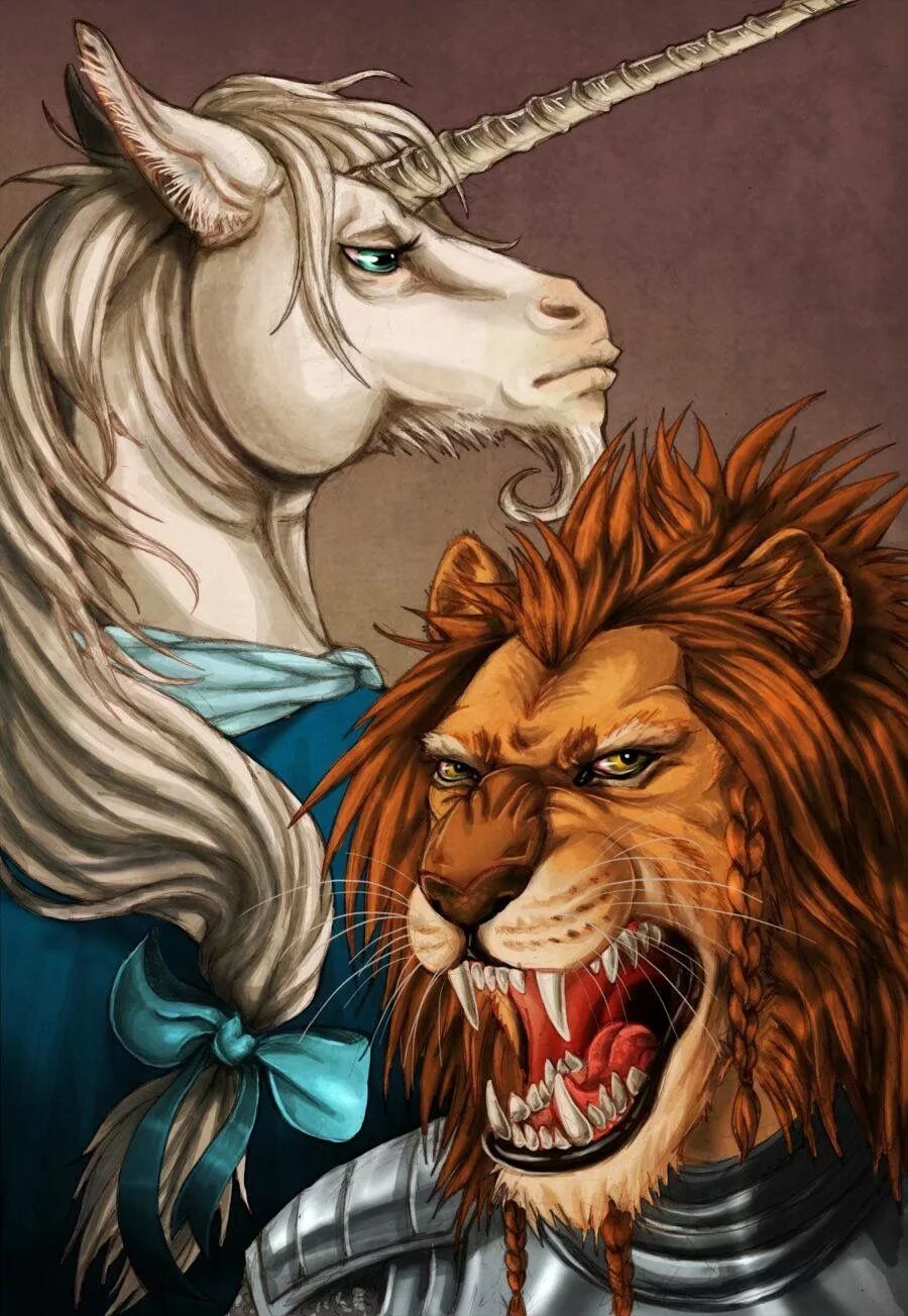 Гороскоп льва лошади. Лев и Единорог Алиса в Зазеркалье. Лев и Единорог. Лев и лошадь. Лев с рогами.