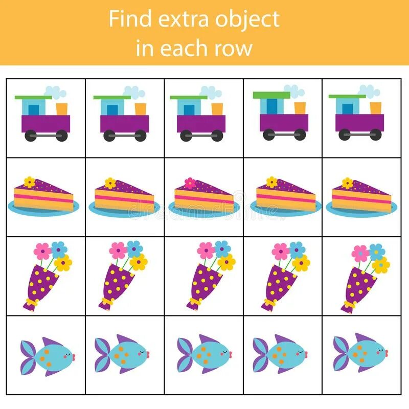 Extra objects. Logic games for children. find the extra. find extra picture.