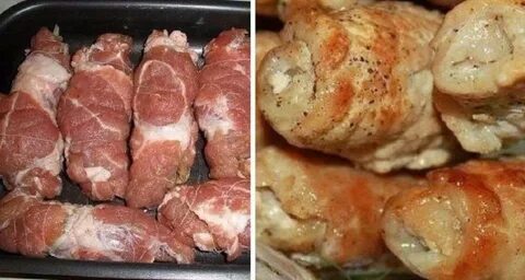 Рулетики с грибами из свинины в духовке