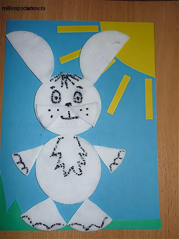Зайчик из ватных дисков. Зайчик из ватных дисков аппликация. аппликация заяц старшая группа. поделка заяц из ватных дисков. аппликация зайчик в старшей группе.