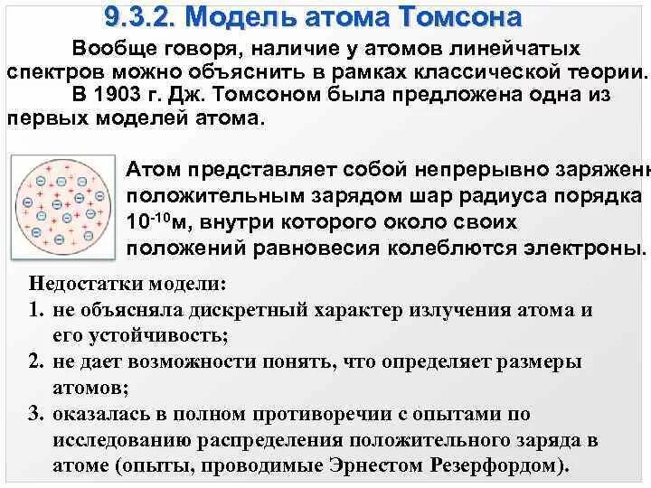 Минусы модели Томсона. Достоинства модели строения атома Томсона. Минусы модели атома Томсона. 2. Модель атома Томсона. Что представляет собой модель томсона