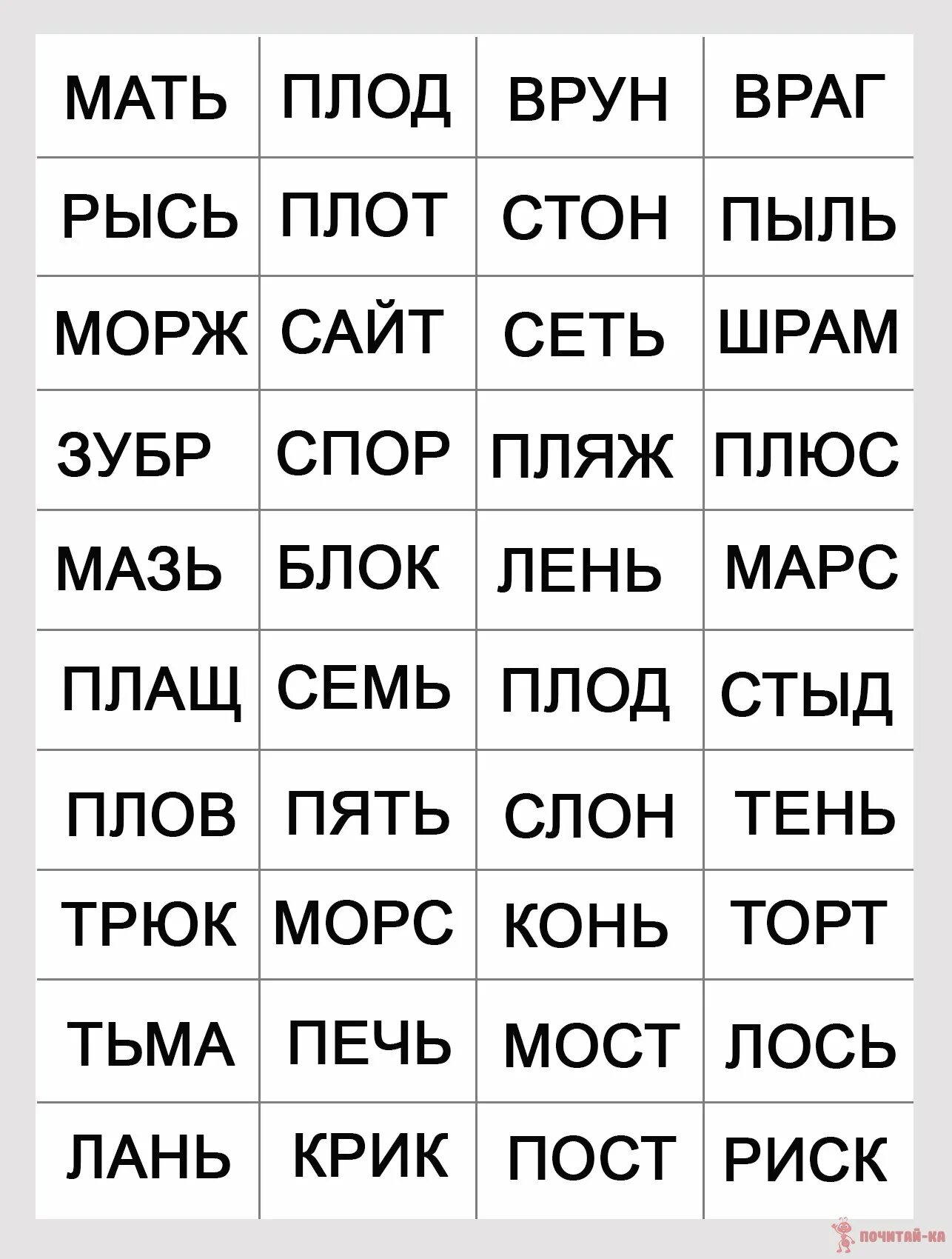 Слово из 5ти букв четвертая и. Слова из 4 букв. Слова из четырех букв. Слова для чтения. Слова для чтения для детей.