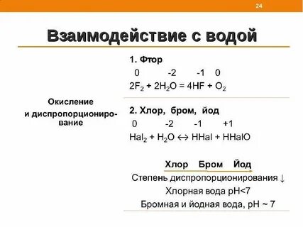 Реакции неметаллов с водой