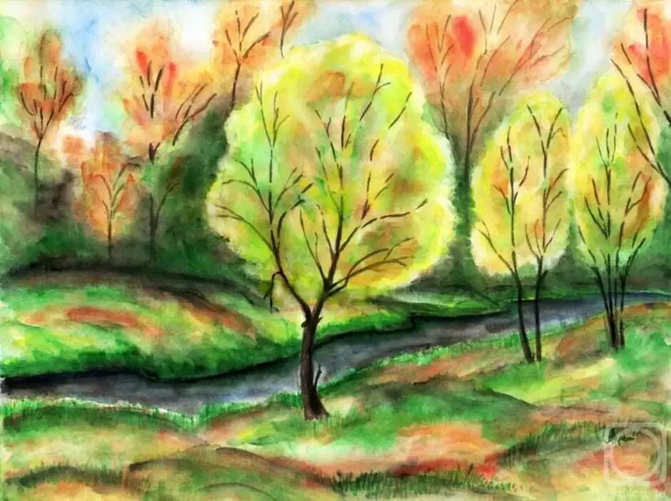 Пейзаж гуашью. Рисунок природа 6 класс изо. Пейзаж для рисования. Осенний пейзаж акварелью для детей. Рисунок природа 6 класс изо.