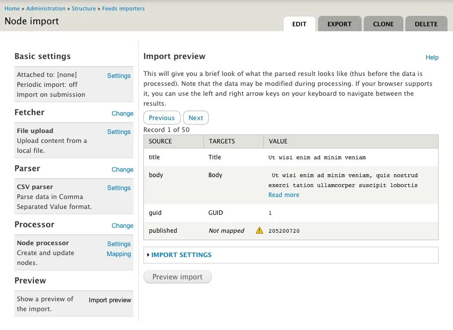Node import export