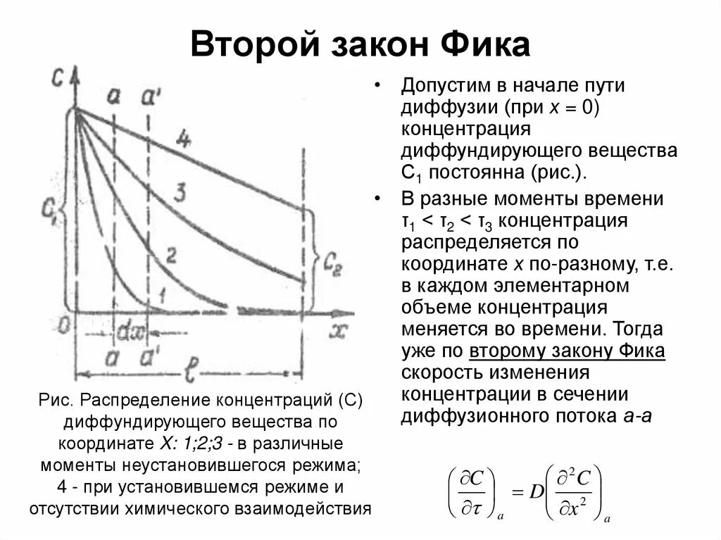 Формула фика. Закон фика для диффузии формула. 2 Закон фика для диффузии. Второй закон фика. Формула фика для диффузии.