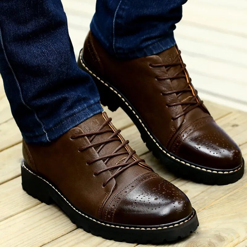 Men's Casual Cow Split Leather Business Shoes Leather business shoes, Mens boots