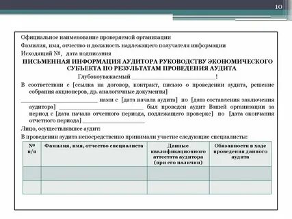 Информация по результатам аудита