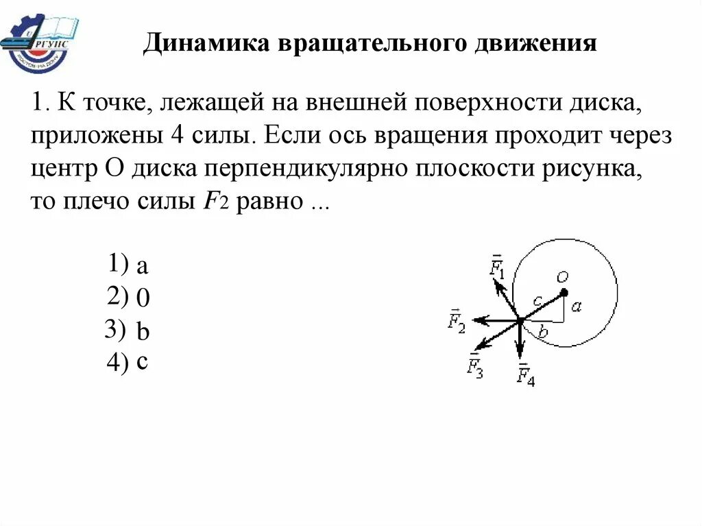 Диск сил. К точке лежащей на внешней поверхности. Плоскость вращения диска. Силы и моменты действующие на вращающееся диск. К точке лежащей на внешней поверхности диска прикладывают четыре.