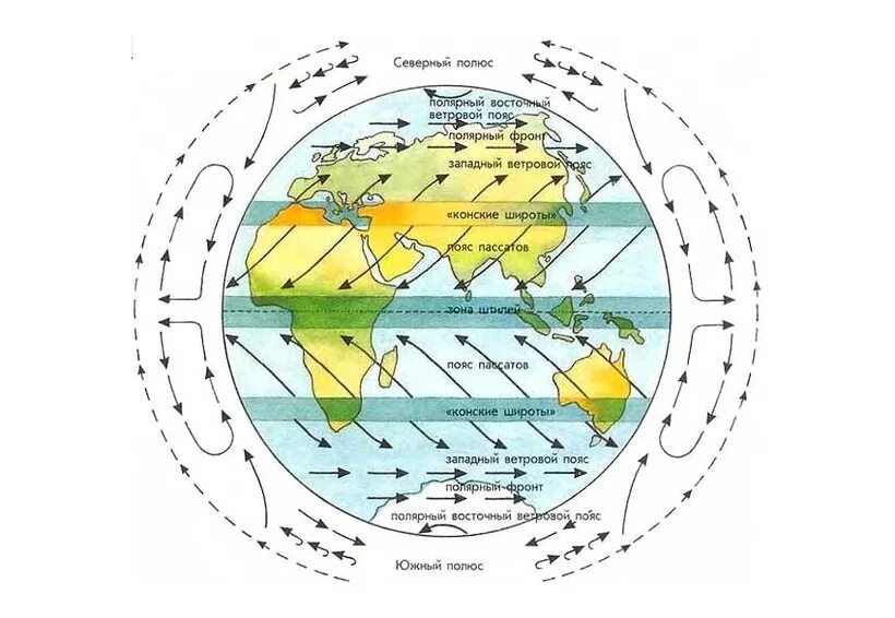 Западные пассаты. Схема общей циркуляции атмосферы на земле. Карта ветров пассаты и Муссоны. Общая циркуляция атмосферы. Пассаты и Муссоны.