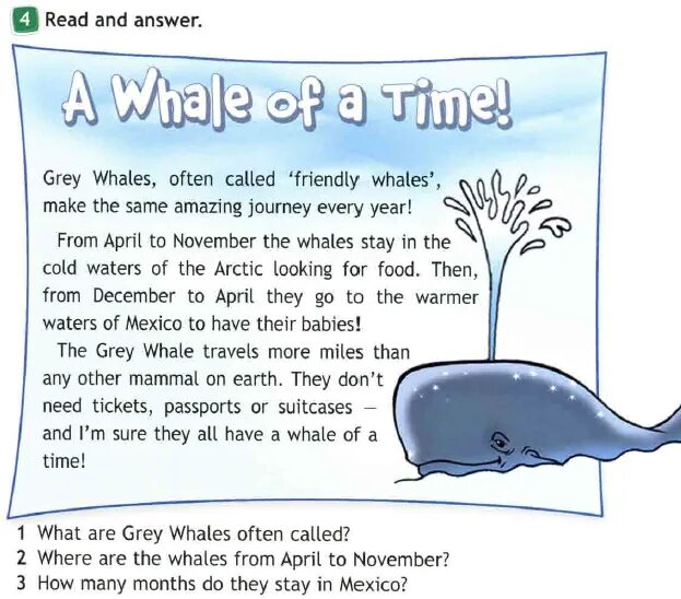 Текст на время для 1 класса. A Whale of a time 4 класс Spotlight. A Whale of a time 4 класс. Рассказ на английском про рыбу. Английский язык Whale.