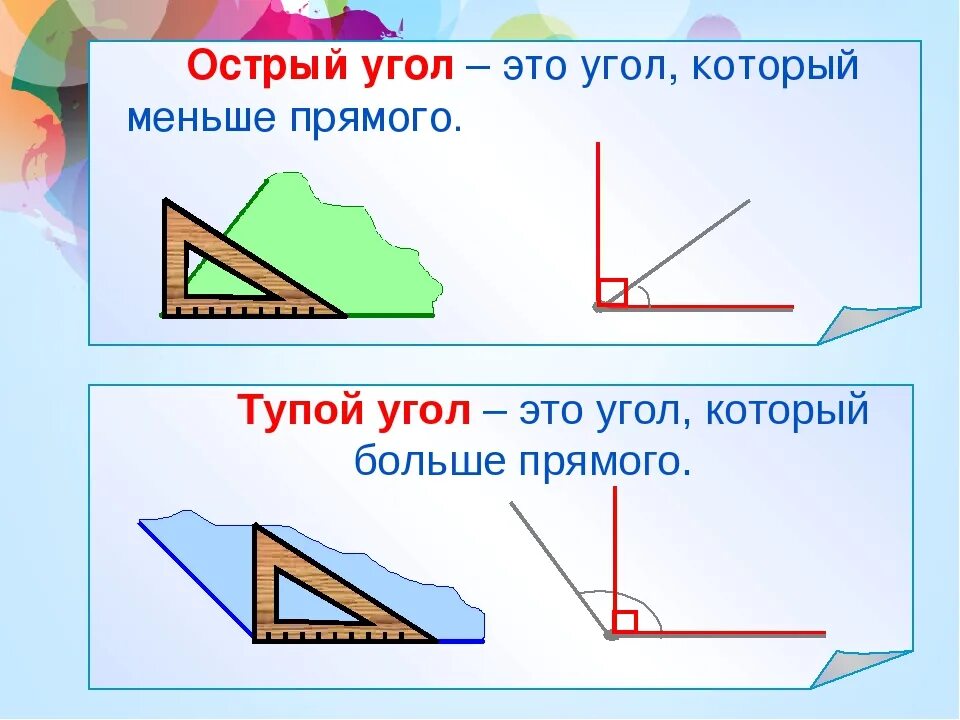 Острый угол это угол который. Углы виды углов.