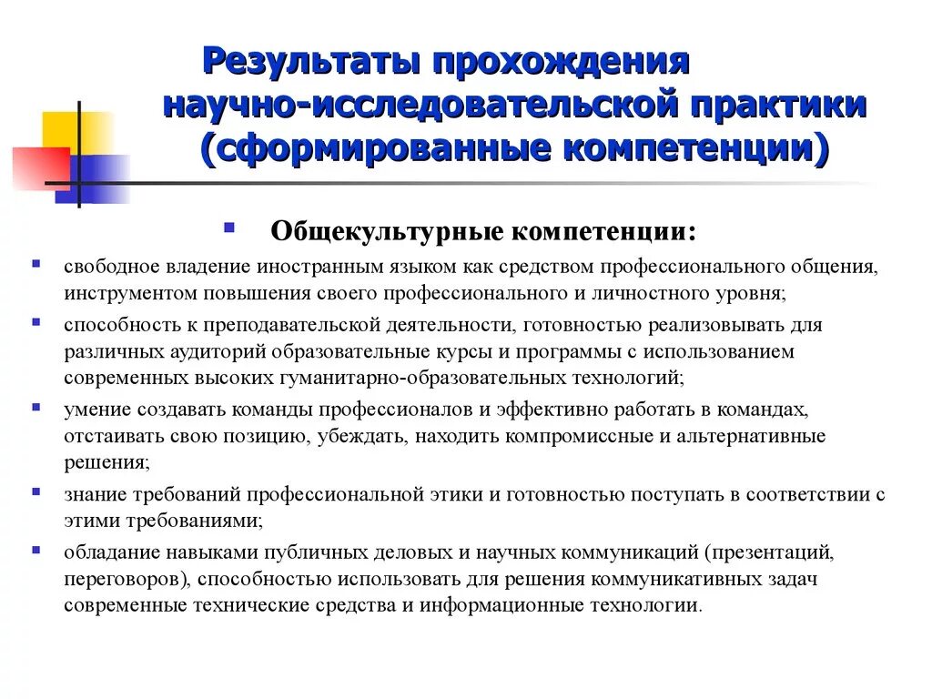 Самоанализ компетенций. Результаты прохождения практики. Результаты воспитательной практики. Отчет о результатах научной деятельности. Результаты научно-исследовательской работы.