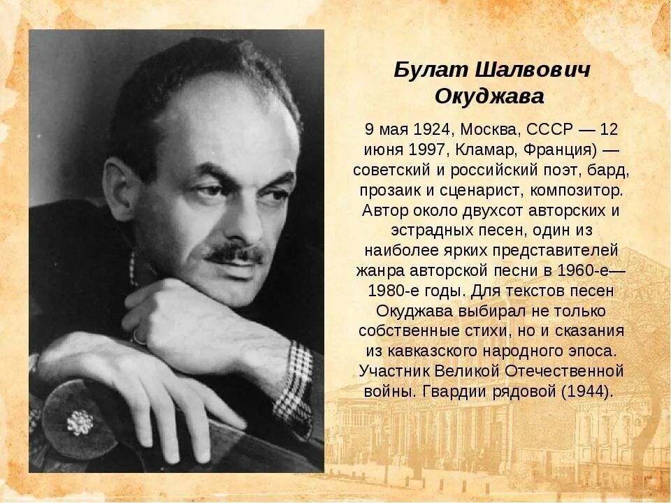 Краткая биография булата окуджавы для 6 класса. Окуджава биография очень кратко. Окуджава краткая биография. Краткая биография булата окуджавы для 6 класса. Окуджава краткая биография.