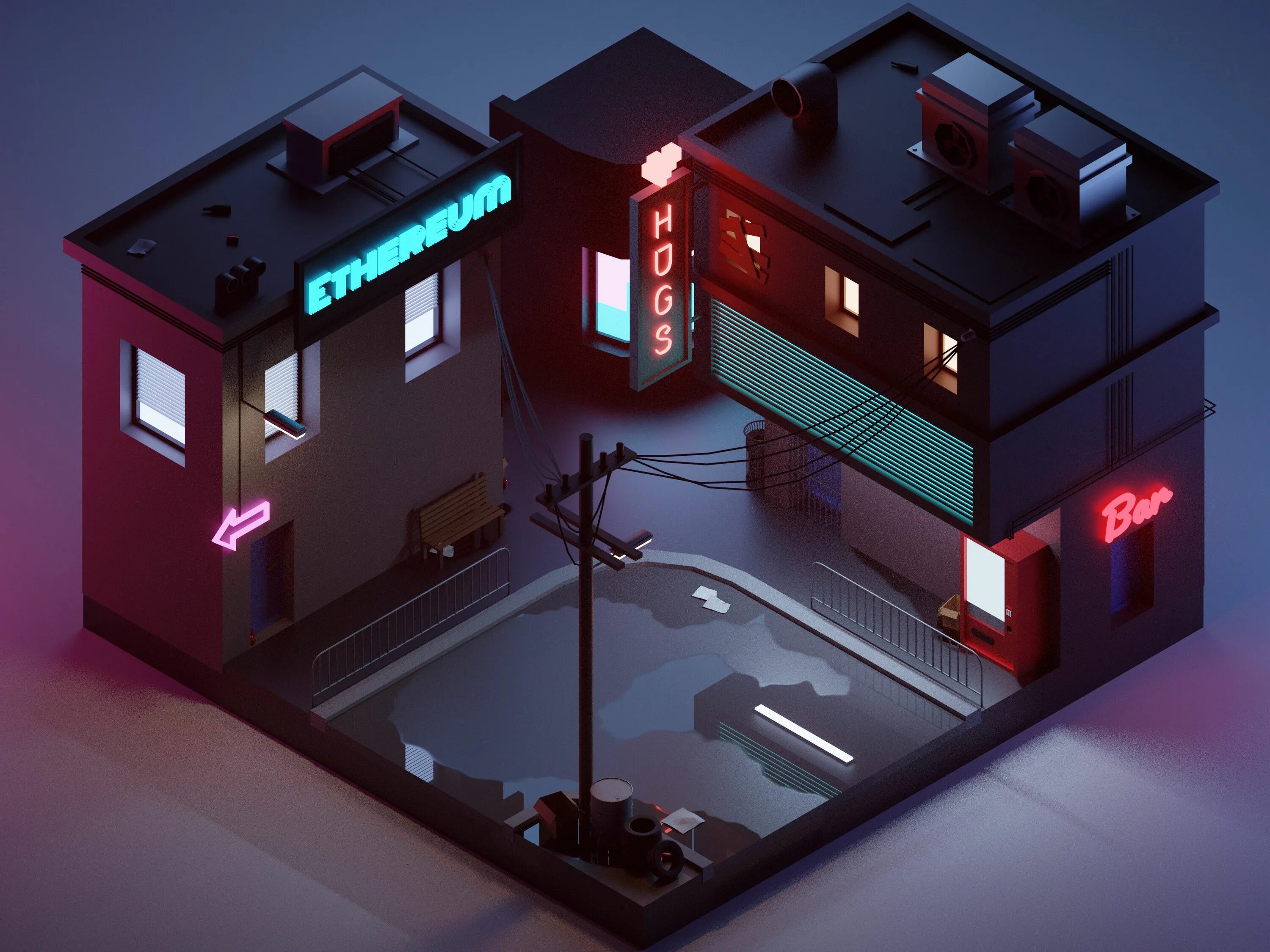 Web scene. Low Poly 3d Cyberpunk город. Киберпанк 2077 архитектура. Isometric Blender город. Киберпанк Low Poly.