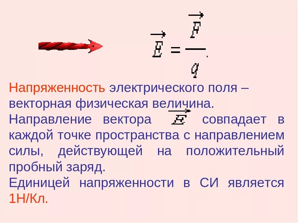 Работа электрического поля единица. Направление напряжённости электрического поля физика. Величина и направление напряженности электрического поля. Напряженность электрического поля это физическая величина. Напряженность электрического поля в физике формула.