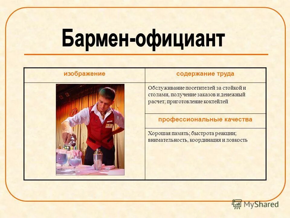 Содержание труда профессии. Профессиональные качества бармена. профессиональные качества официанта. бармен-официант обязанности. барман содержание труда.