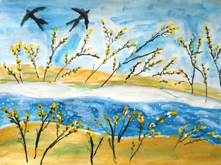 Нарисуй картинку про весну. Весенний пейзаж для детей. Рисуем весну.