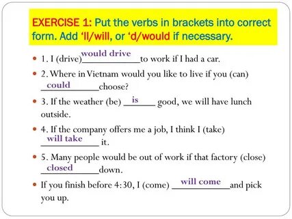 Complete the sentences put the verbs