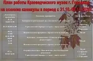 План на осенние каникулы 2023