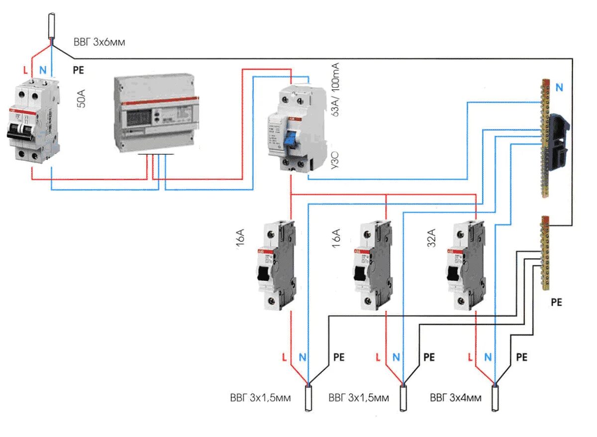 Схема подключения УЗО 300 ма. УЗО схема подключения с заземлением 220в однофазный. Схема подключения однофазного автоматического выключателя. Схема установки вводного автомата. Какой нужен автоматический выключатель