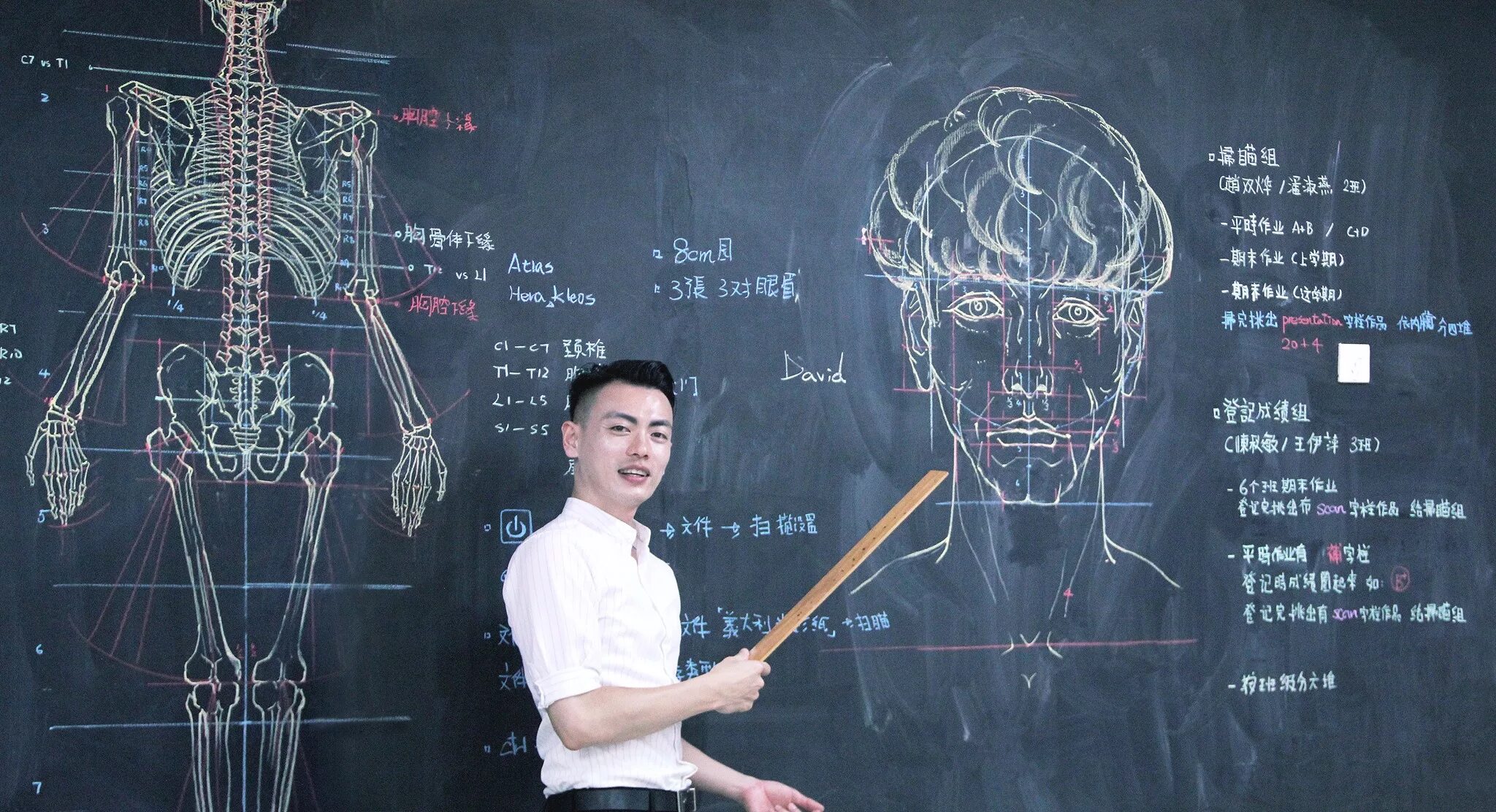 Чуан Бин Чанг. Интересная анатомия для студентов. Тайваньский преподаватель анатомии. Рисунки на доске анатомия.