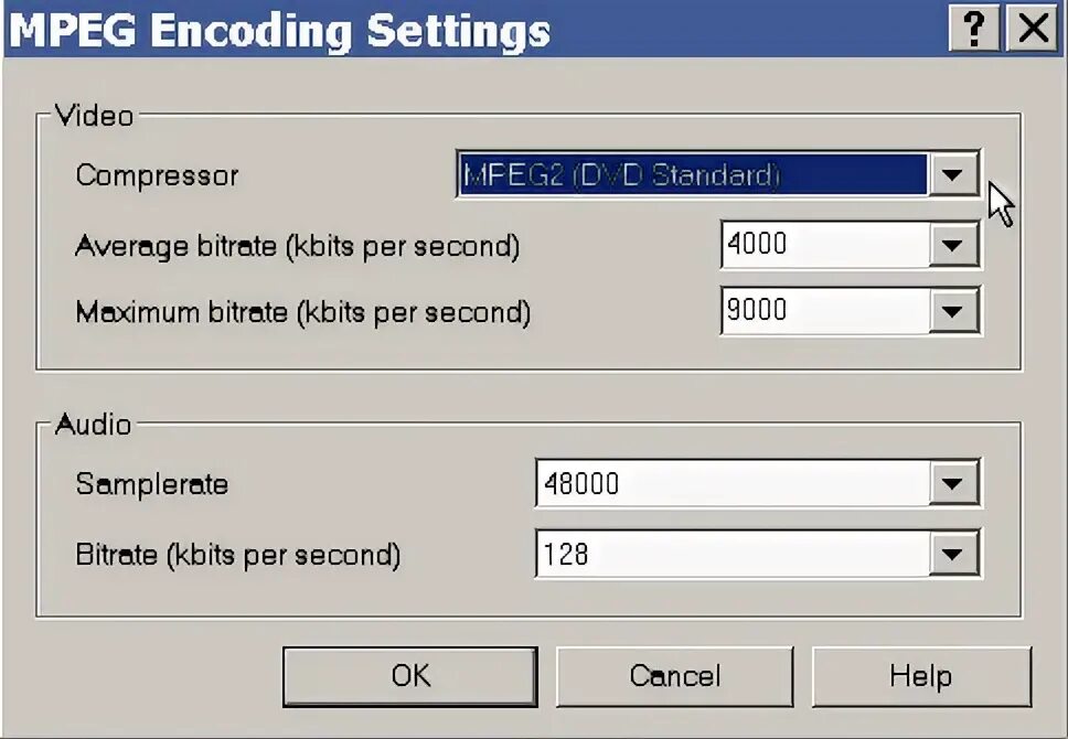 Encoding settings. Encoding settings