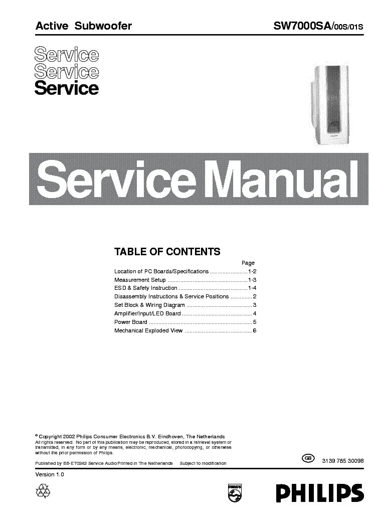 Service manual Philips shb9100. Philips sw986/00s. Philips sw800/01 manual. Philips fw56 service manual.