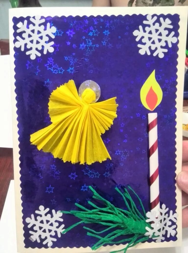 зимняя аппликация. поделка на рождество в детский сад. рождественские открытки своими руками для детей. рождественский ангел презентация. аппликация на тему зима.