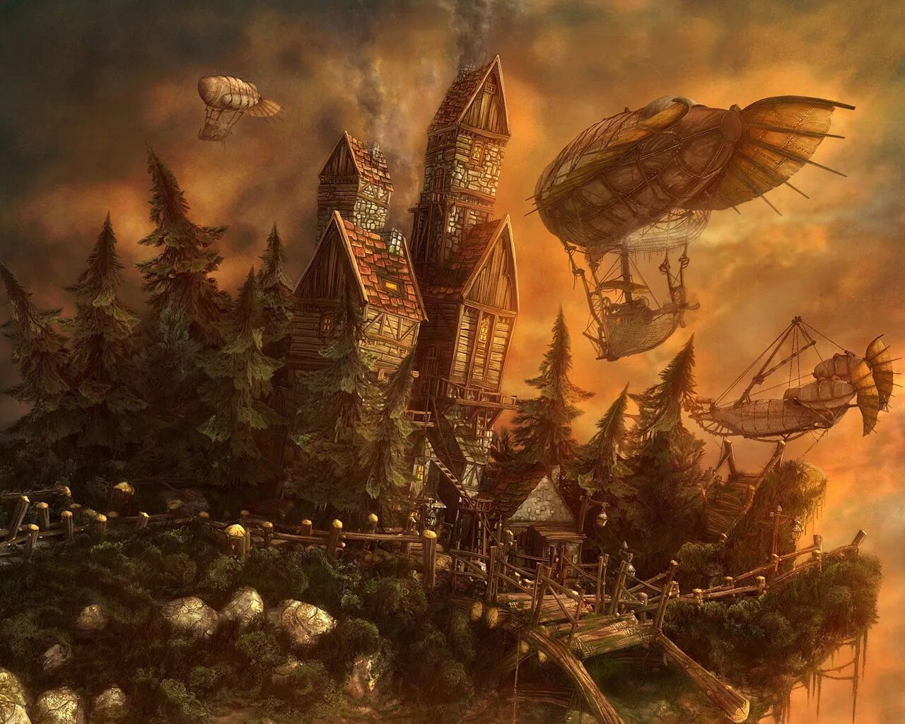 Фантастические пейзажи. Инопланетный город. Стимпанк робот. Фантастические пейзажи. Причудливый фантастика.