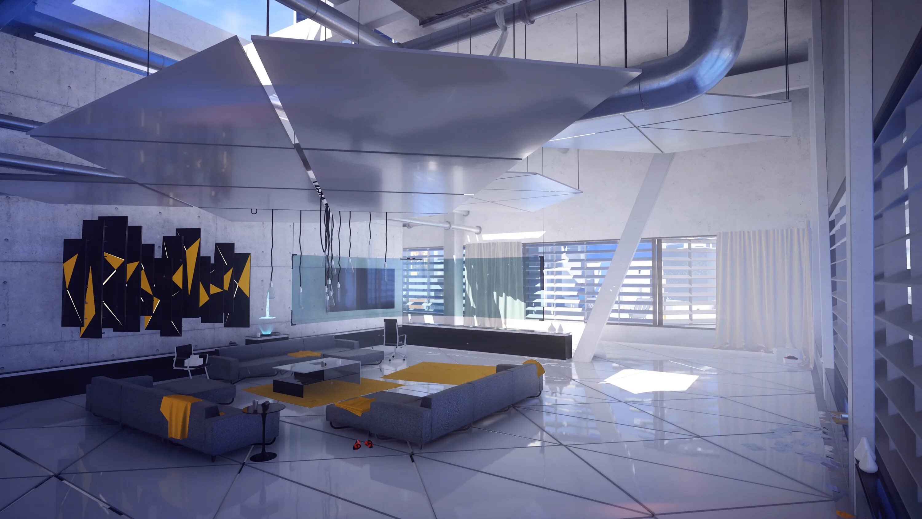Рабочие пространства edge. Mirrors edge catalyst интерьеры. mirrors edge интерьеры. mirrors edge catalyst interior. mirrors edge catalyst город зеркал.