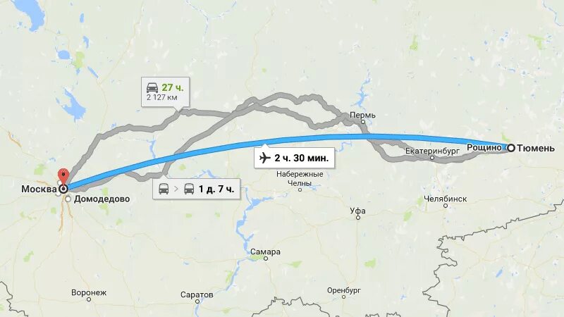Карта маршрута москва тюмень