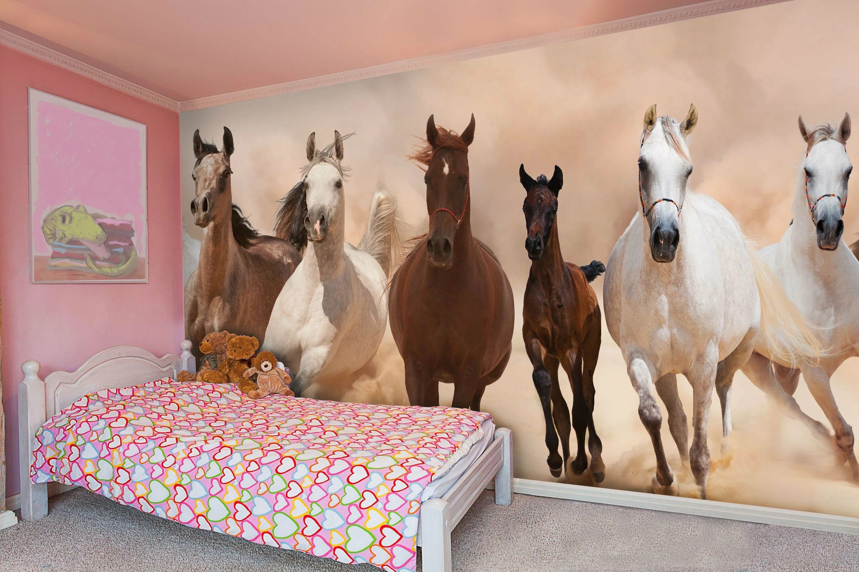 Лошадку навести навести. Комната в стиле лошадей. Детская комната с лошадкой. Комната с лошадьми. Фотообои с лошадьми на стену.