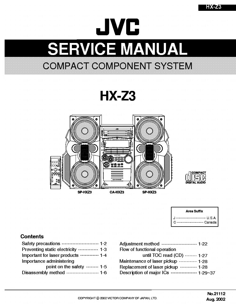 Service manual jvc. JVC HX-z1r. JVC SP-hxz3. JVC CA-hxz1r. JVC HX-5.