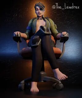 explicit, artist:lewdrex, fortnite, 1girl, 3d, breasts, brown hair, chair, ...