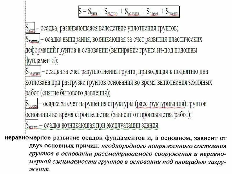 Что такое осадка грунта. Причины развития неравномерных осадок. причины развития неравномерных осадок основания. уплотнение грунта основания. неравномерная осадка фундамента.