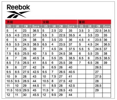 Кроссовки reebok размеры