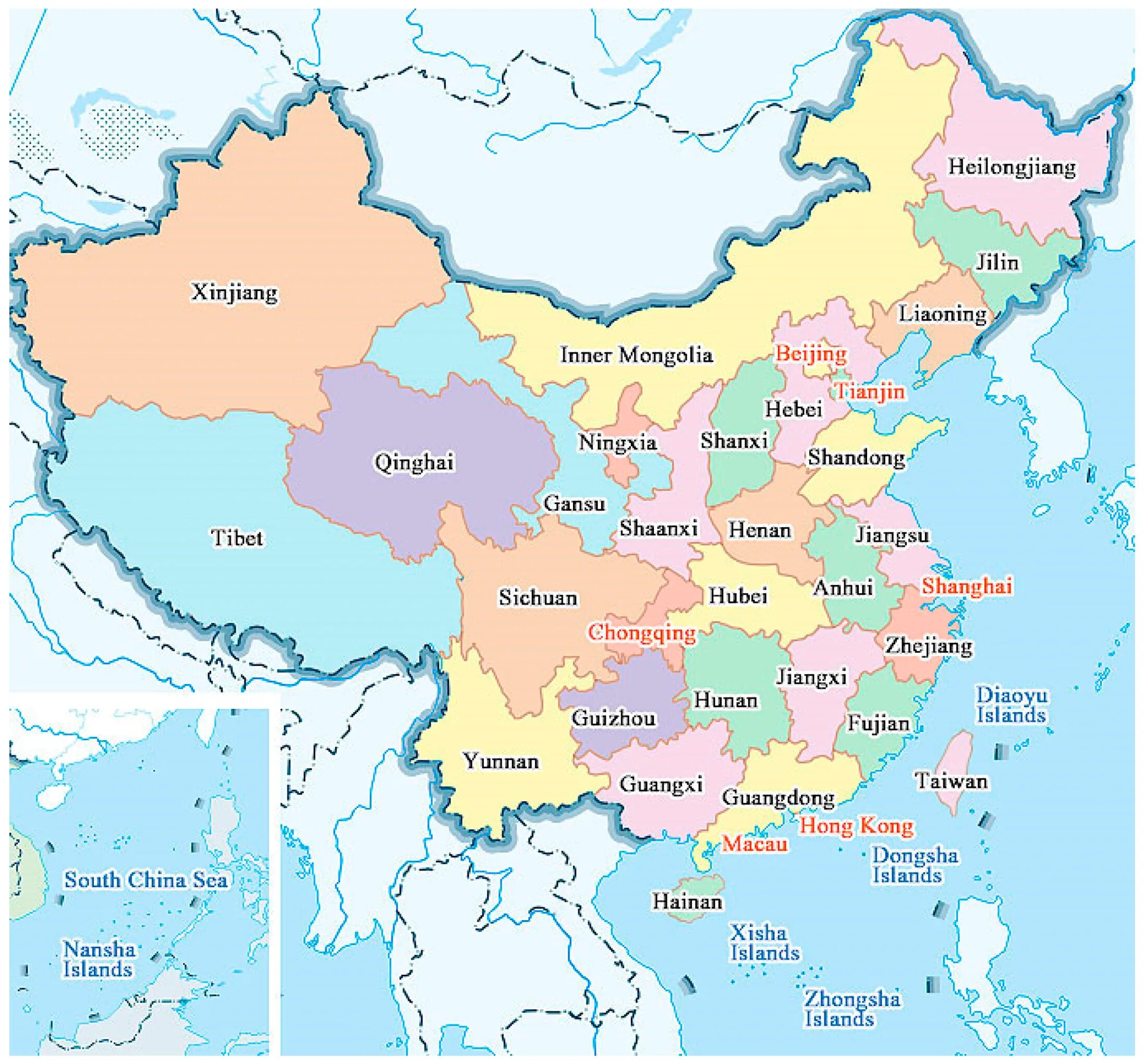 Map of china. Карта Китая с провинциями. Политическая карта КНР. Карта Китая с названиями провинций. Политическая карта Китая.