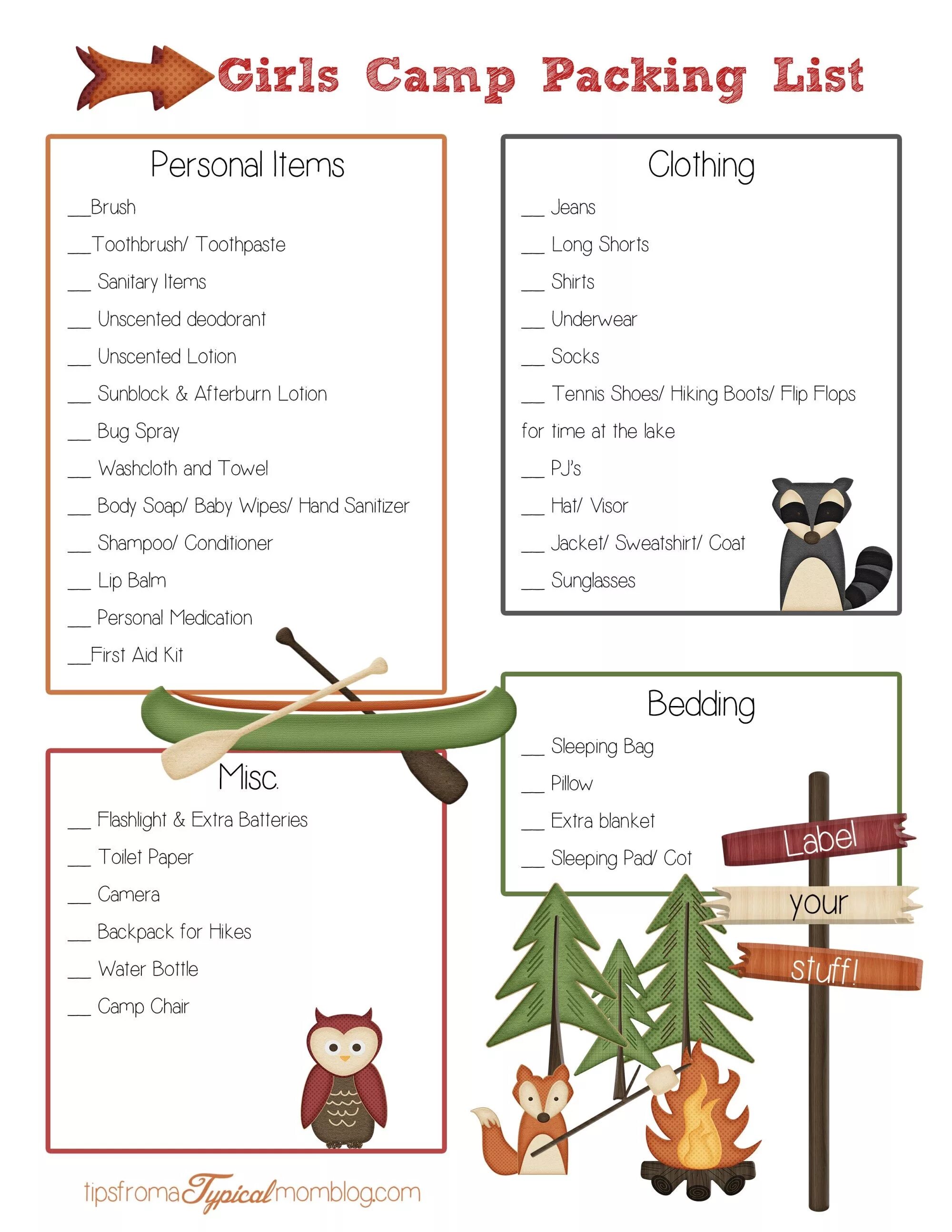 Camp list. Camping list Sample. Camp manual Inspection children.
