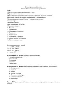 Тест по биологии по теме человек