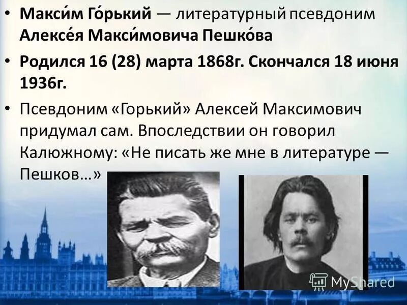 Когда родился горький. Первый псевдоним Максима Горького.