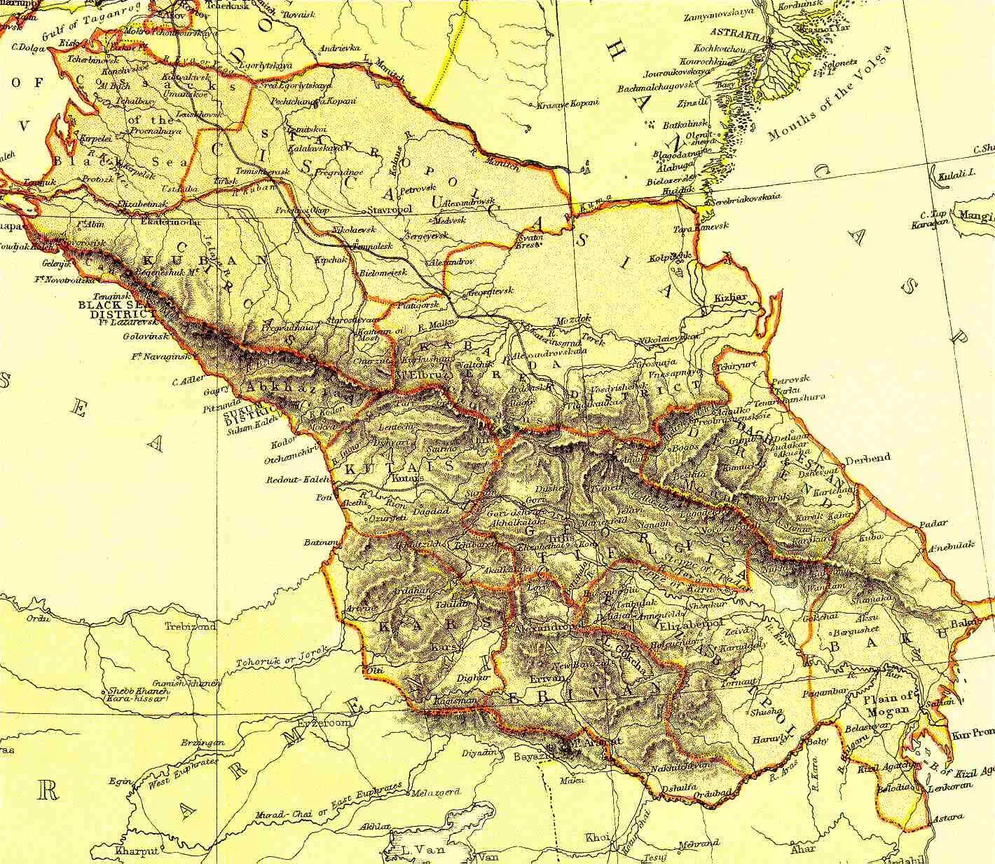 Карта Закавказья в Российской империи. Карта Кавказа 1860 года. Карта Кавказа 19 век. Карта Грузии в 19 веке.