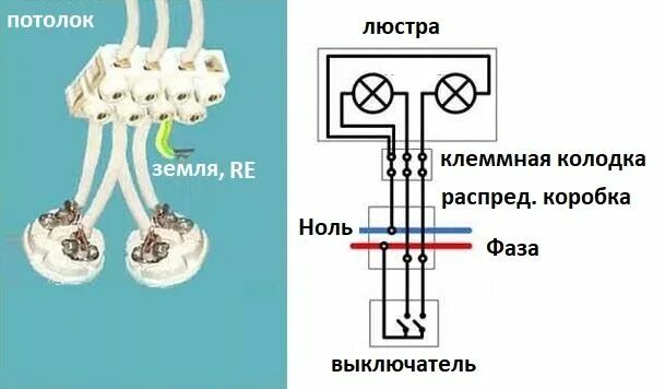 Схема на люстры на два выключателя Ответы : На потолке висит плафон, в нем лампочка. Слишком темно. Что надо