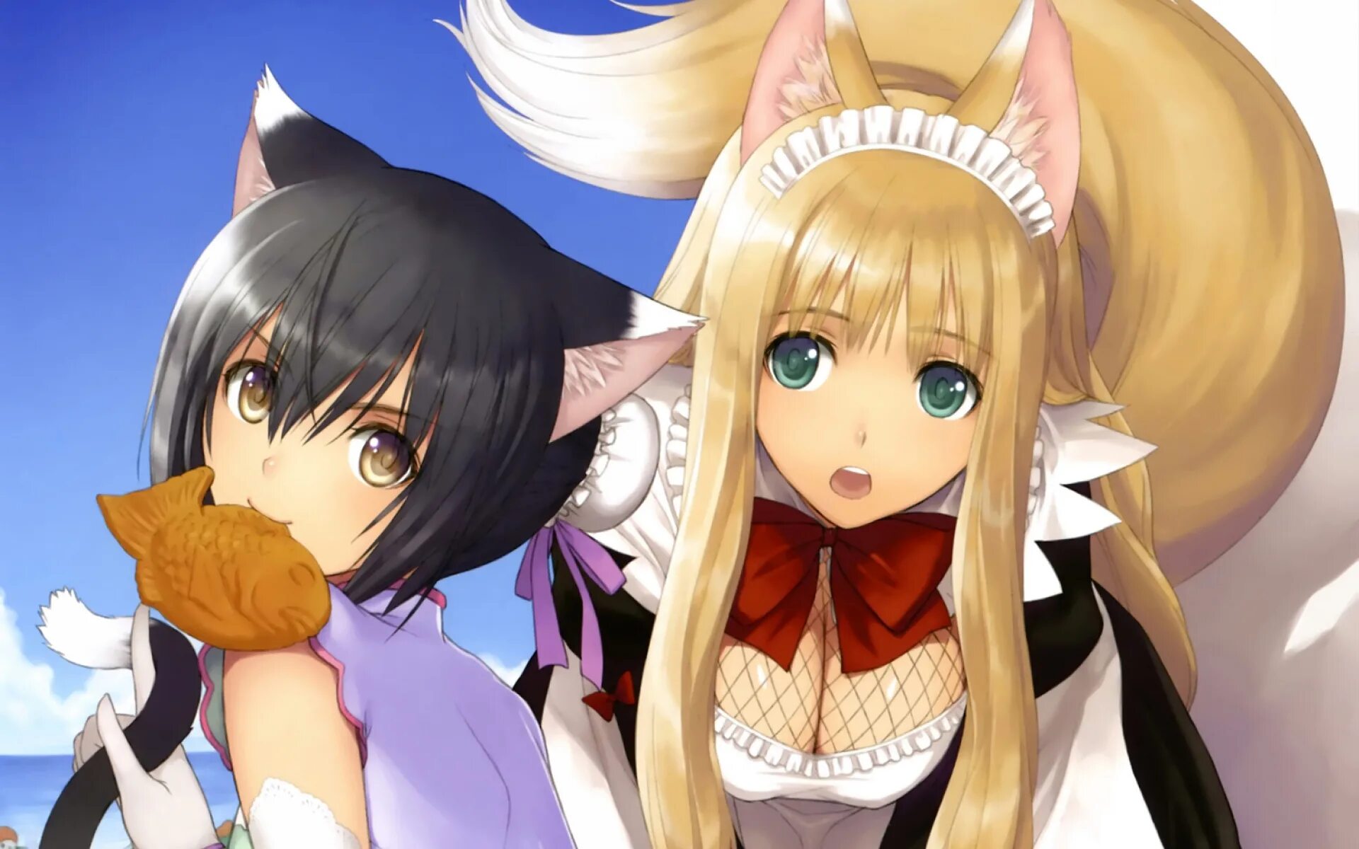 Девочка с ушками и хвостом. Shining hearts shiawase no pan горничная. tony taka горничная. аниме кошкодевочка. девочка с ушками.