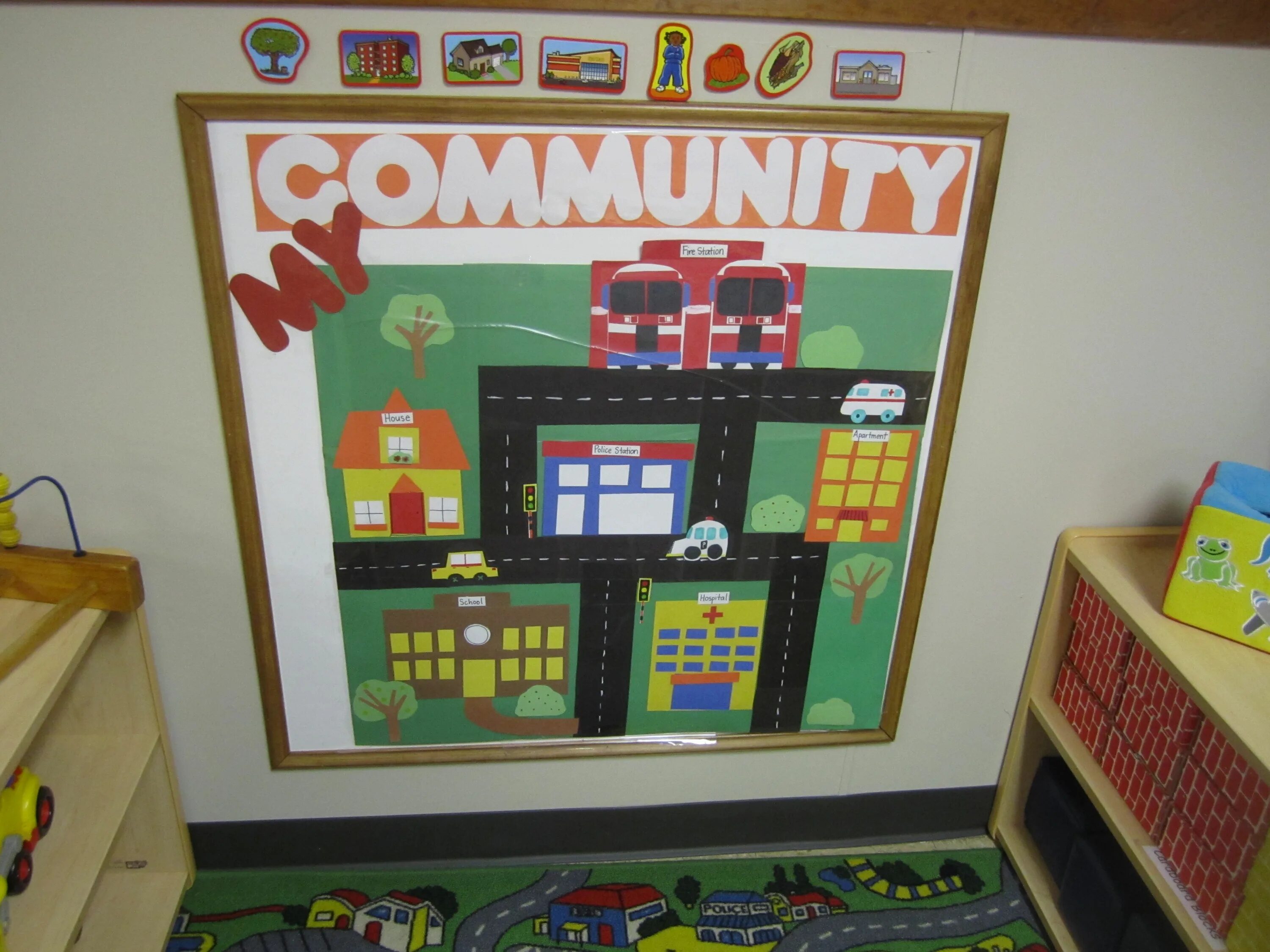 Community display. My community. communal bulletin board template.