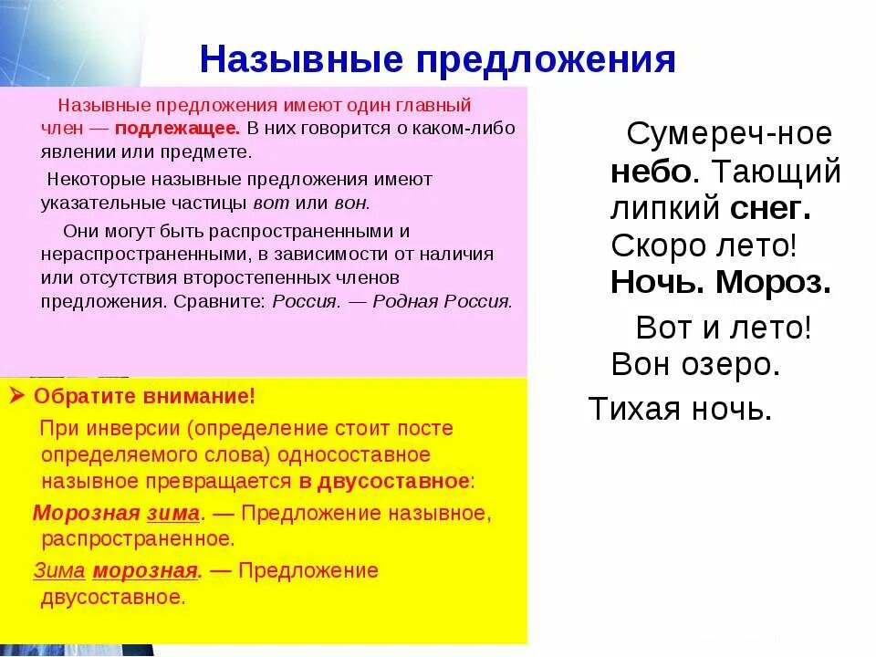 Назщыванике предложения. Назывные предложения. Односоставное назывное предложение. Назывные предложения примеры.